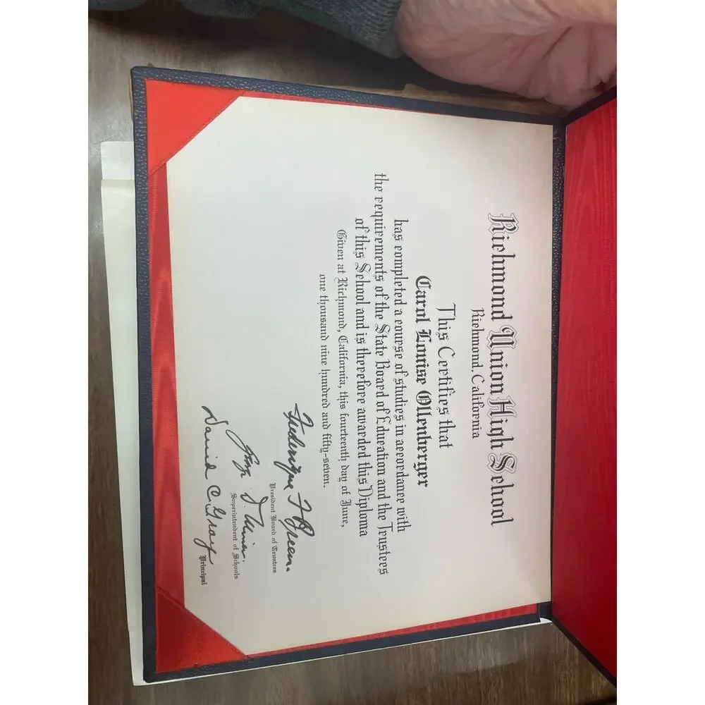 1957 Richmond Union High School CA Diploma Reunion Booklet Senior Memorabilia